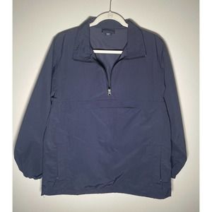 Lands End Anorak Jacket Medium 10-12 Navy Blue Windbreaker Pullover Beach Trial